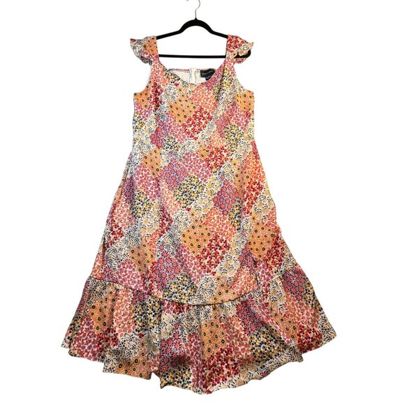 Donna Morgan Women's Sleeveless Ruffle Strap Dress Sz 16W Floral Patchwork Fairy - Picture 2 of 15